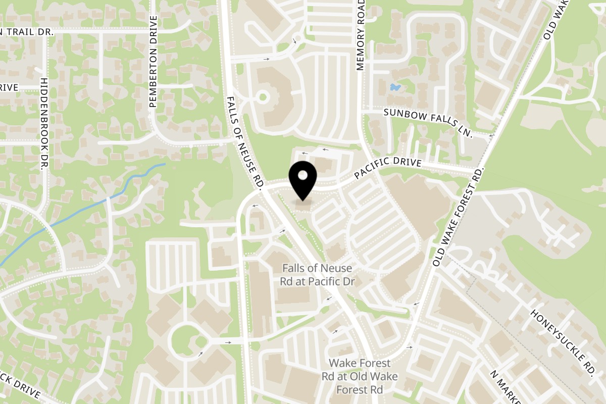 Map showing the location of La Buena Vida Raleigh on 4516 Falls of Neuse Rd in Raleigh